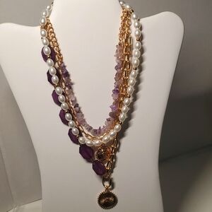 Layered Faux Pearl chain necklace Multi Pendant